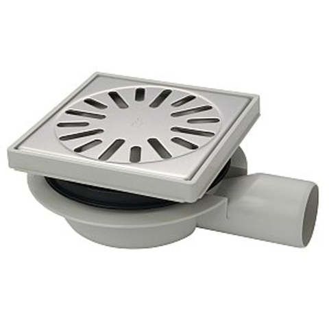 Aquaberg kunststof put met zijaansl50mm RVS rooster verstelbaar 146x146mm met PPC reukslot 50mm vert 15/hor 15mm 2300003
