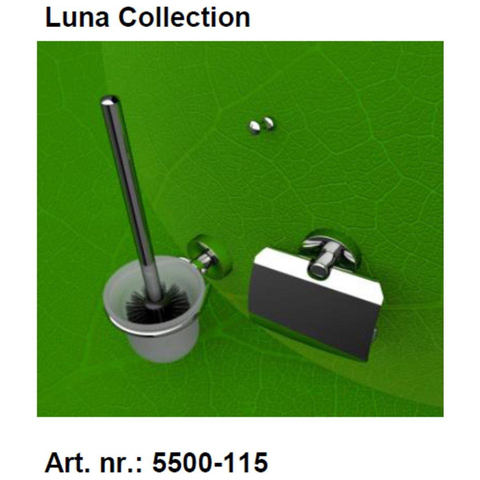 Geesa Luna ensemble WC complet avec porte-rouleau de WC avec couvercle ensemble balai + crochet de suspension avec brosse noire supplémentaire chrome 0653634