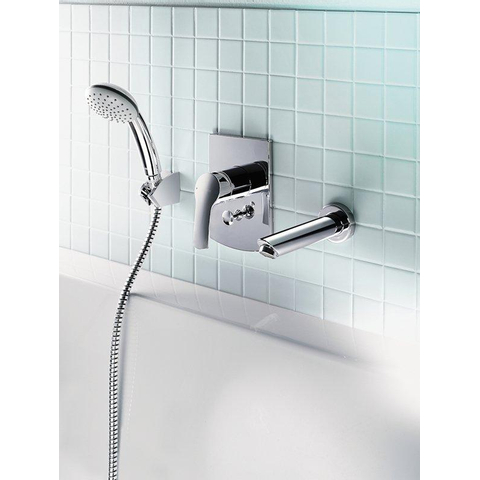 Hansa Hansabasicjet ensemble de bain douchette 1 jet D95 mm support mural douchette technologie anticalcaire flexible de douche 1500 mm chromé SW89958