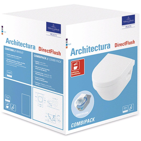 Villeroy & Boch Architectura combi pack met wandcloset diepspoel DirectFlush 35x48cm met zitting met softclose en quick release wit 1025286