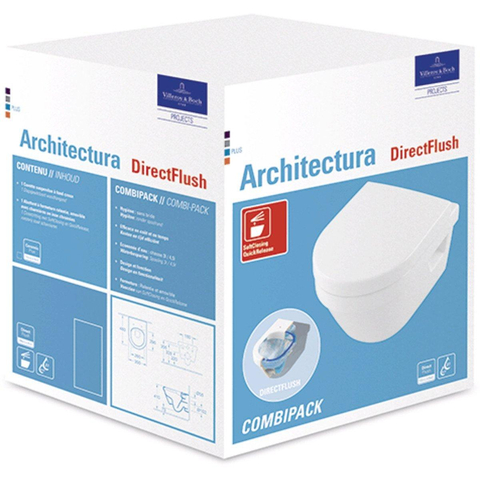 Villeroy & Boch Architectura combipack - met wandcloset - diepspoel DirectFlush - 35x48cm - met zitting - met softclose en quick release CeramicPlus - White Alpine (glans wit) 1025287