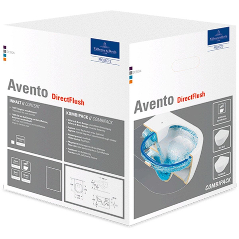 Villeroy & Boch Avento Pack WC 37x31.5cm - direchtflush - à fond creux - avec réservoir encastrable - plaque de commande acier mat - Stone White CeramicPlus SW956271