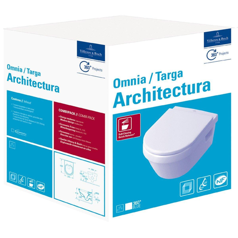 Villeroy & Boch Architectura pack wandcloset - 53cm - met spoelrand - diepspoel - White Alpine (glans wit) 0124346