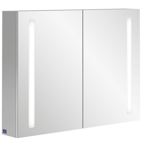 Villeroy & Boch my view 14 My View spiegelkast - met 2 deuren - met geïntegreerde LED verlichting verticaal - 100x75x17.3cm - zilver 1024981