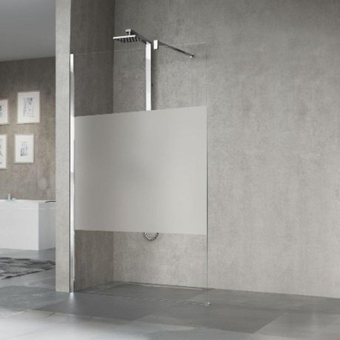 Novellini Giada paroi de douche H 118 120x195cm avec barre de fixation murale 100cm profilé chromé mat et verre transparent avec bande satinée 0988042