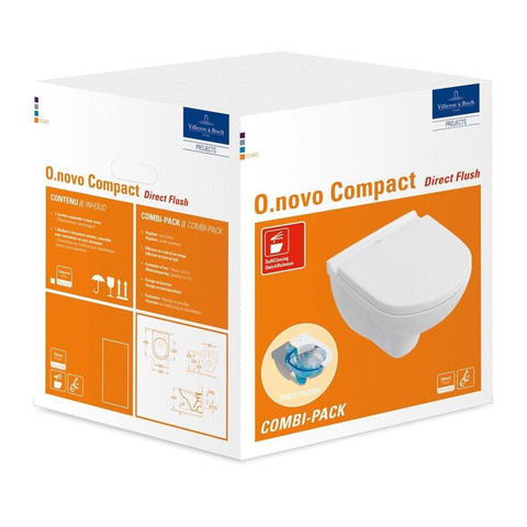 Villeroy & Boch O.novo combipack - met Compact wandcloset - diepspoel DirectFlush - 36x49cm - met zitting - met softclose en quick release - White Alpine (glans wit) SW68876