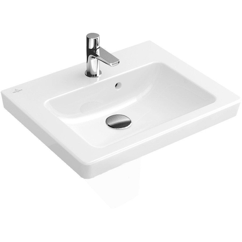 Villeroy & Boch Subway 2.0 fontein - 50x40cm - 1 kraangat - met overloop - White Alpine (glans wit) 1024199