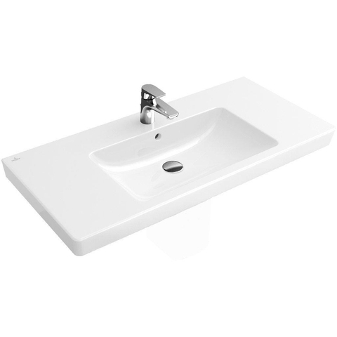 Villeroy & Boch Subway 2.0 wastafel - 80x47cm - 1 kraangat ongeslepen - met overloop - keramiek - White Alpine (glans wit) 1024064