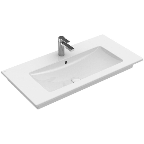 Villeroy & Boch Venticello Lavabo pour meuble avec lavabo au centre 100x50cm avec 1 trou pour robinetterie (et 2 trous perçables) avec trop plein blanc 1025120