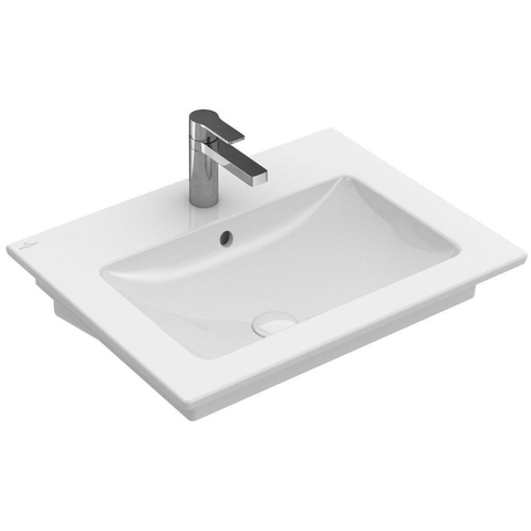 Villeroy & Boch venticello wastafel - 600x500mm - met overloop - geslepen onderkant - 3 kraangaten middelste open - White Alpine (glans wit) 1025156