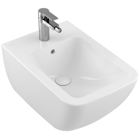 Villeroy & Boch venticello wandbidet - met 1 kraangat - 37.5x56cm - met overloop - White Alpine (glans wit) 1025162
