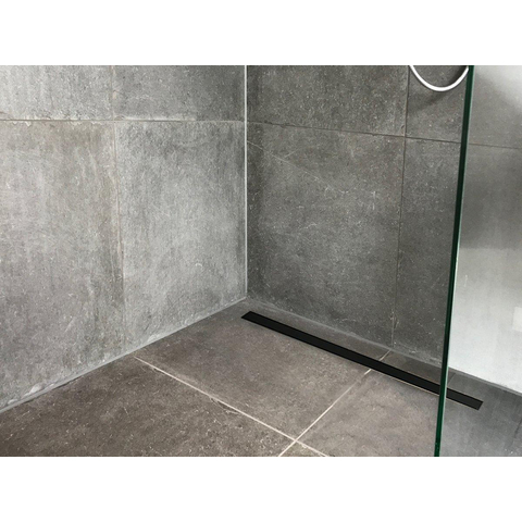 Easy Drain Compact 50 TAF Modulo caniveau de douche inox avec grille Zero+, garde d'eau 50mm 80cm profondeur d'encastrement 90mm avec sortie latérale noire SW102753