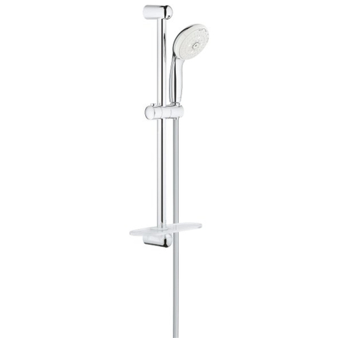 GROHE New Tempesta 100 Barre de douche avec pomme de douche à main - 60cm - pomme de douche à main ronde - 4 types de jets - flexible de douche lisse - avec porte-savon - chrome/blanc SW108112
