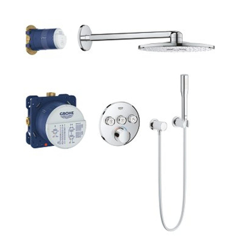 Grohe SmartControl ensemble de douche pluie encastré – thermostatique – douche de tête ronde Ø 31 cm – douchette bâton 3 jets – chrome SW108057