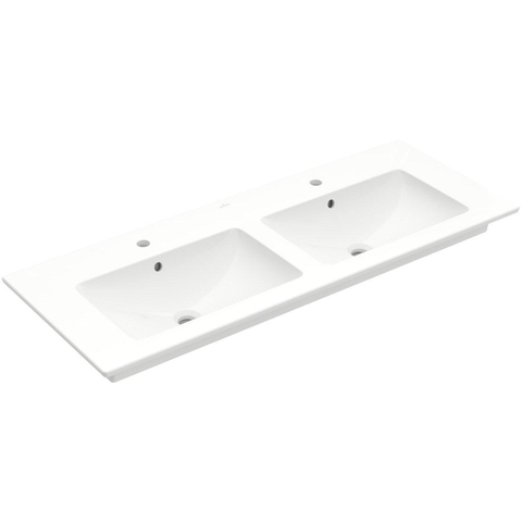 Villeroy & Boch venticello wastafel - 130x50cm - 2 kraangaten overloop ceramic plus - White Alpine (glans wit) 1025101