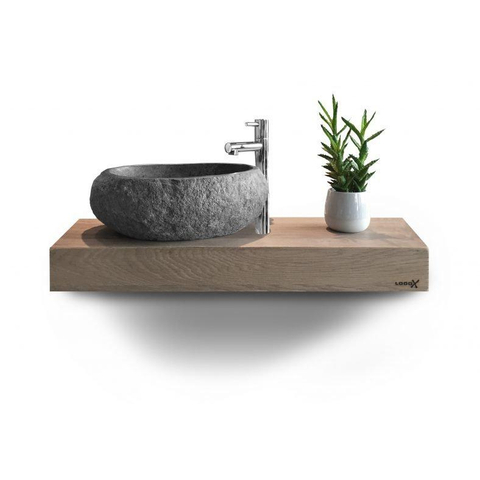 Looox Wood collection Wooden Base plan vasque en chêne mini 40x23x7cm chêne old grey SW108686
