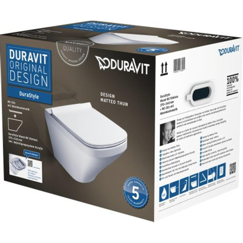Duravit DuraStyle hangtoilet – Rimless – verdekte bevestiging – diepte 54 cm – met softclose zitting – glans wit SW85523