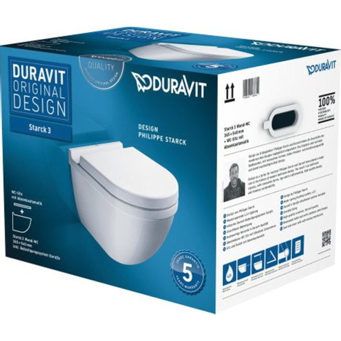 Duravit Starck 3 Wandcloset - 54x36cm - diepspoel - softclose en afneembare zitting - met Durafix - verdekte bevestiging - glans wit SW85525