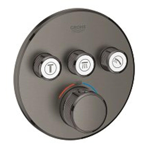 Grohe Grohtherm SmartControl Inbouwkraan - thermostatisch - met omstel voor 3 functies - rond - brushed hard graphite (antraciet) SW225090