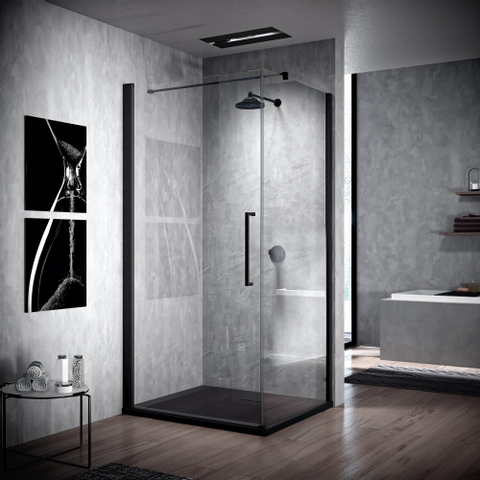 Novellini Young 2.0 paroi latérale 87x200cm verre transparent et profil noir mat SW225108