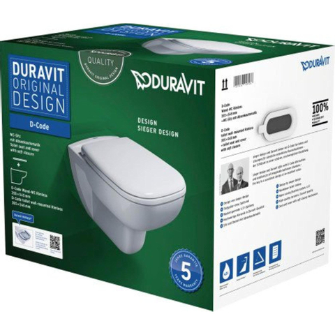 Duravit D-code - D-Code - PACK - hangtoilet - afmeting pack 565 x 400 x 450 mm - zonder spoelrand - met wc - softclose - wit SW104244