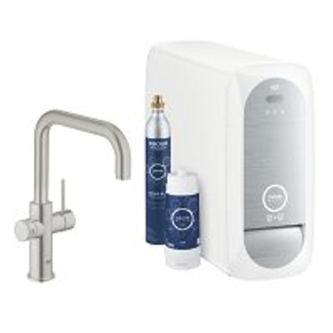 Grohe Blue Home Keukenkraan - u uitloop - met WiFi - bluetooth - Chilled & Sparkling - Brushed Supersteel (RVS) SW228370