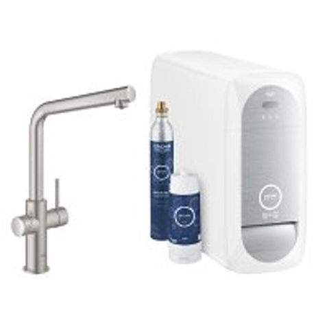 Grohe Blue Home Keukenkraan - L-Uitloop - 1-gats - filterfunctie - plat licht en bruisend water - Supersteel (RVS) SW228366
