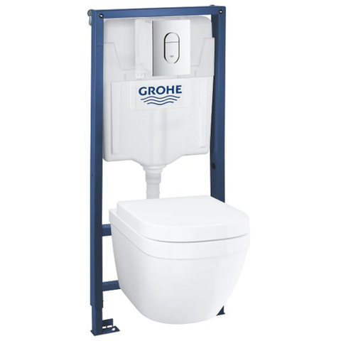 GROHE Euro Ceramic toiletset - spoelrandloos - softclose zitting - bedieningsplaat chroom - glans wit SW242387