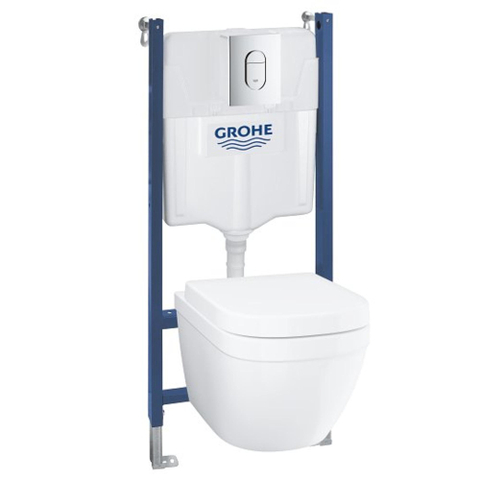 GROHE Euro Ceramic toiletset - Solido inbouwreservoir - spoelrandloos - softclose zitting - bedieningsplaat chroom - glans wit SW242386