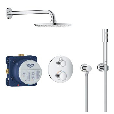 Grohe Grohtherm inbouw regendoucheset – Ø21 cm hoofddouche – gebogen wandarm – staafhanddouche – 2 functies – chroom SW236926