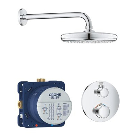 GROHE Grohtherm Perfect Set confort de douche à encastrer avec partie de finition pour robinet thermostatique et douche de tête rond Tempesta 210 chrome SW236920