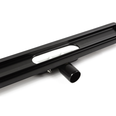 Aco ShowerDrain C caniveau de douche acier inoxydable avec bride de plancher avec grille massive, 70mm de large, garde d'odeur 30mm 685mm profondeur d'encastrement 65mm avec sortie latérale noir signal SW157271