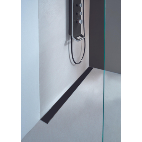 Aco ShowerDrain C caniveau de douche acier inoxydable avec bride de plancher avec grille massive, 70mm de large, garde d'odeur 30mm 685mm profondeur d'encastrement 65mm avec sortie latérale noir signal SW157271