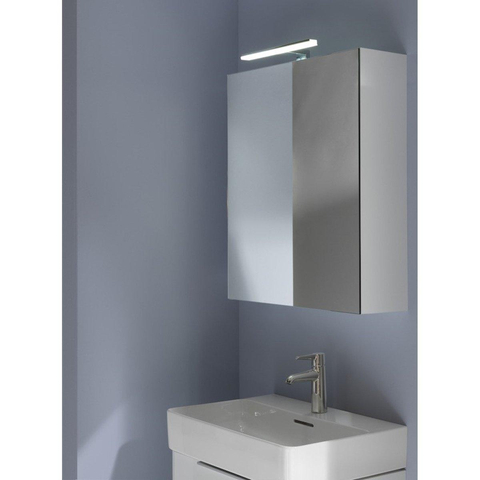 Laufen Base toiletkast 120x18.5x70cm met LED verlichting 2x 2-zijdige spiegeldeur 2 glazen legplanken en stopcontact hout/glas wit glanzend SW157440