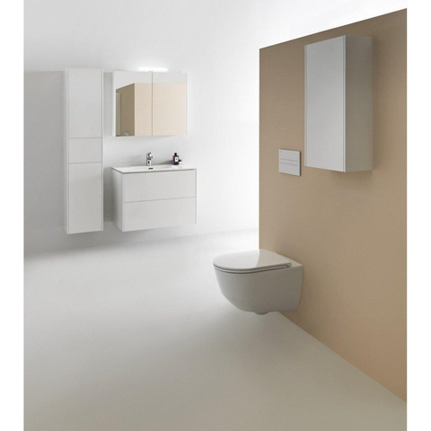 Laufen Base toiletkast 80x18.5x70cm met LED verlichting 2x 2-zijdige spiegeldeur links 2 glazen legplanken en stopcontact hout/glas wit glanzend SW157436