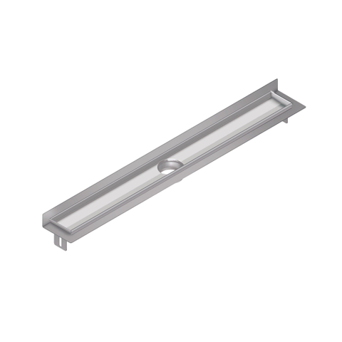 Aco FlexDrain E ShowerDrain Caniveau de douche en acier inoxydable rehausse avec bride murale 887mm (hors grille/boîte de siphon/clapet anti-odeurs) avec sortie verticale SW224255