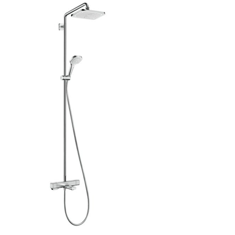 Hansgrohe Croma E280 - showerpipe: - met badkraan - thermostatisch - met 1jet - hoofddouche - met 3jet - handdouche multi en doucheslang - 160cm - thermostaat - hoogglans chroom SW297546