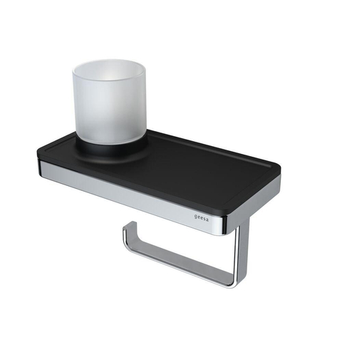 Geesa Frame Toiletrolhouder met planchet en (LED licht)houder Zwart / Chroom SW334424