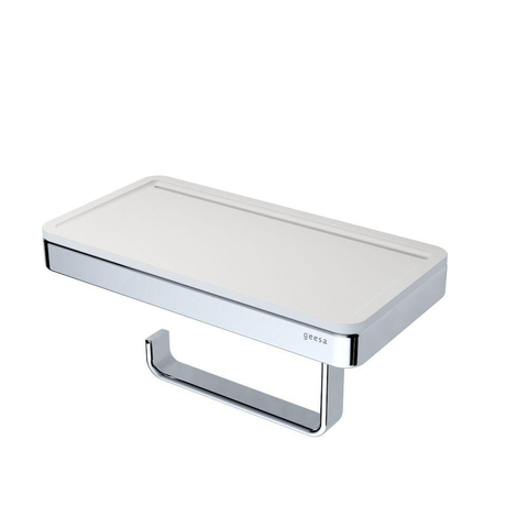 Geesa Frame Toiletrolhouder met planchet Wit / Chroom SW334322