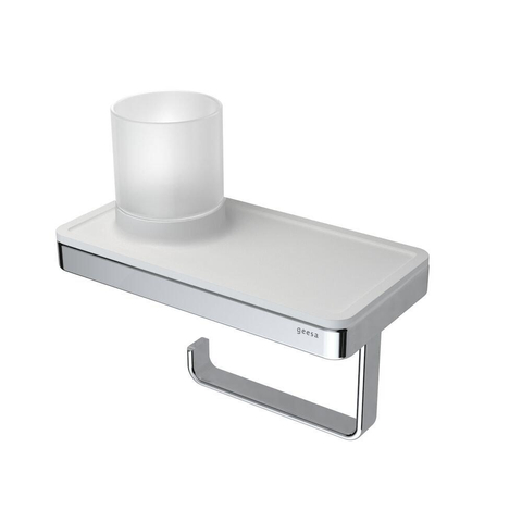 Geesa Frame Toiletrolhouder met planchet en (LED licht)houder Wit / Chroom SW334367