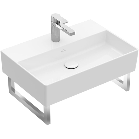 Villeroy & Boch memento 2.0 wastafel - 600x420mm - 1 kraangat - met overloop - White Alpine (glans wit) SW354338