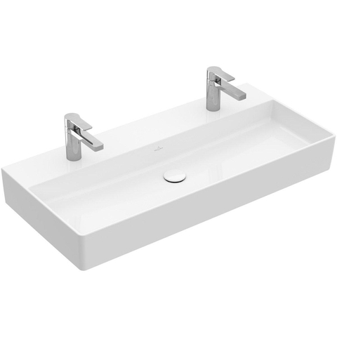 Villeroy & Boch memento 2.0 wastafel onderzijde - geslepen - 100x47cm - met overloop - 2 kraangaten - White Alpine (glans wit) SW354326