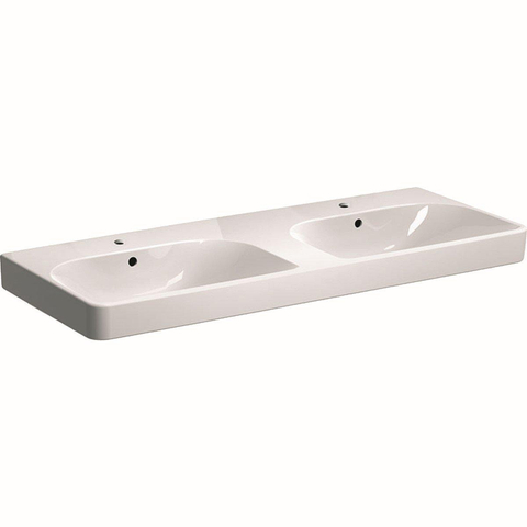 Geberit Smyle Square dubbele wastafel - 2 kraangaten - met overloop - 120x48x16.8cm wit 500223011 - wit SW417385