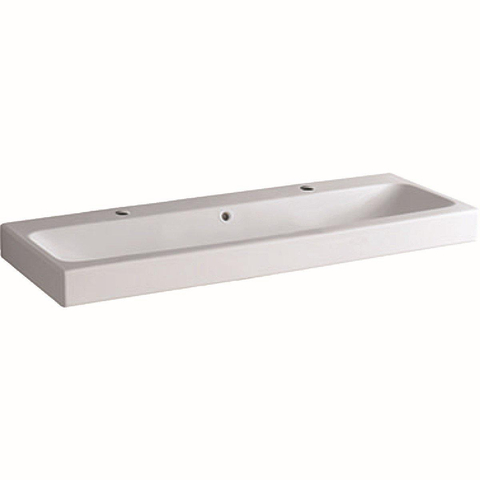 Geberit ICon wastafel - 120x48.5x16cm - 1 wasbak - 2 kraangaten Links en rechts - met overloopgat - keramiek - glans wit SW417360