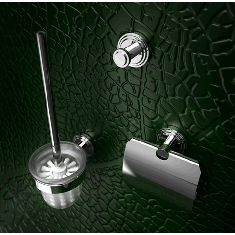Geesa NAXOS Set d'accessoires toilettes toilettes avec brosse toilette, porte-rouleau avec couvercle et chrochet serviette Chrome SW334311