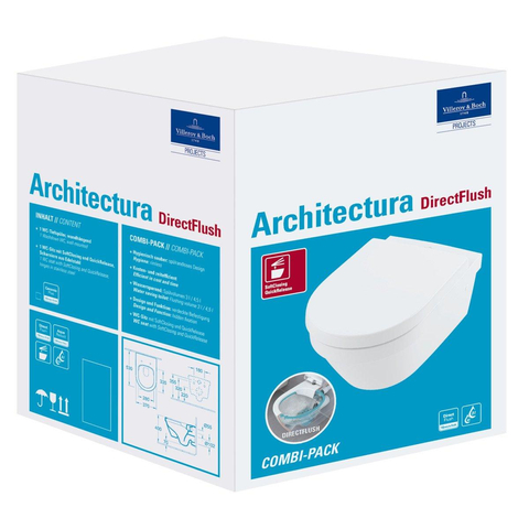 Villeroy & Boch Architectura combi pack - met wandcloset - diepspoel ovaal DirectFlush - met zitting - met softclose - softclose - quickrelease - White Alpine (glans wit) SW445845