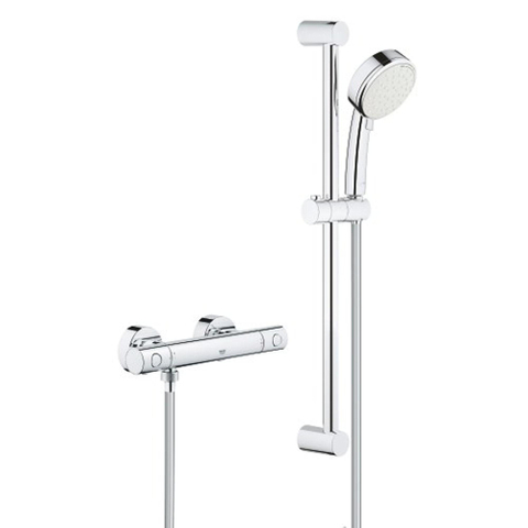 GROHE Grohtherm-800 Cosmopolitan renovatieset met douchekraan thermotatisch m. koppelingen HOH=15cm m. glijstang 60cm met hoofddouche 2 st. chroom SW444218