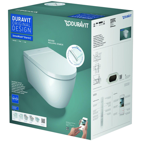 Duravit Sensowash Starck F Plus douchewc - 37.8x57.5cm - spoelrandloos - met closetzitting - Automatisch openen/sluiten van deksel - compact - glans wit SW420922