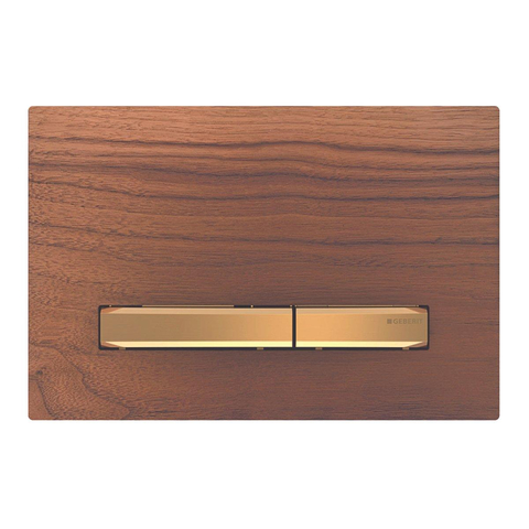 Plaque de commande Geberit Sigma50 - chasse d'eau à 2 boutons - carré - laiton/noyer américain SW420767