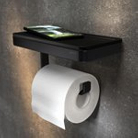 Geesa Frame Toiletrolhouder met planchet Zwart SW399670